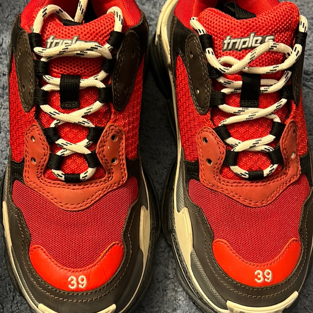 Balenciaga Red Black Triple S Sneakers